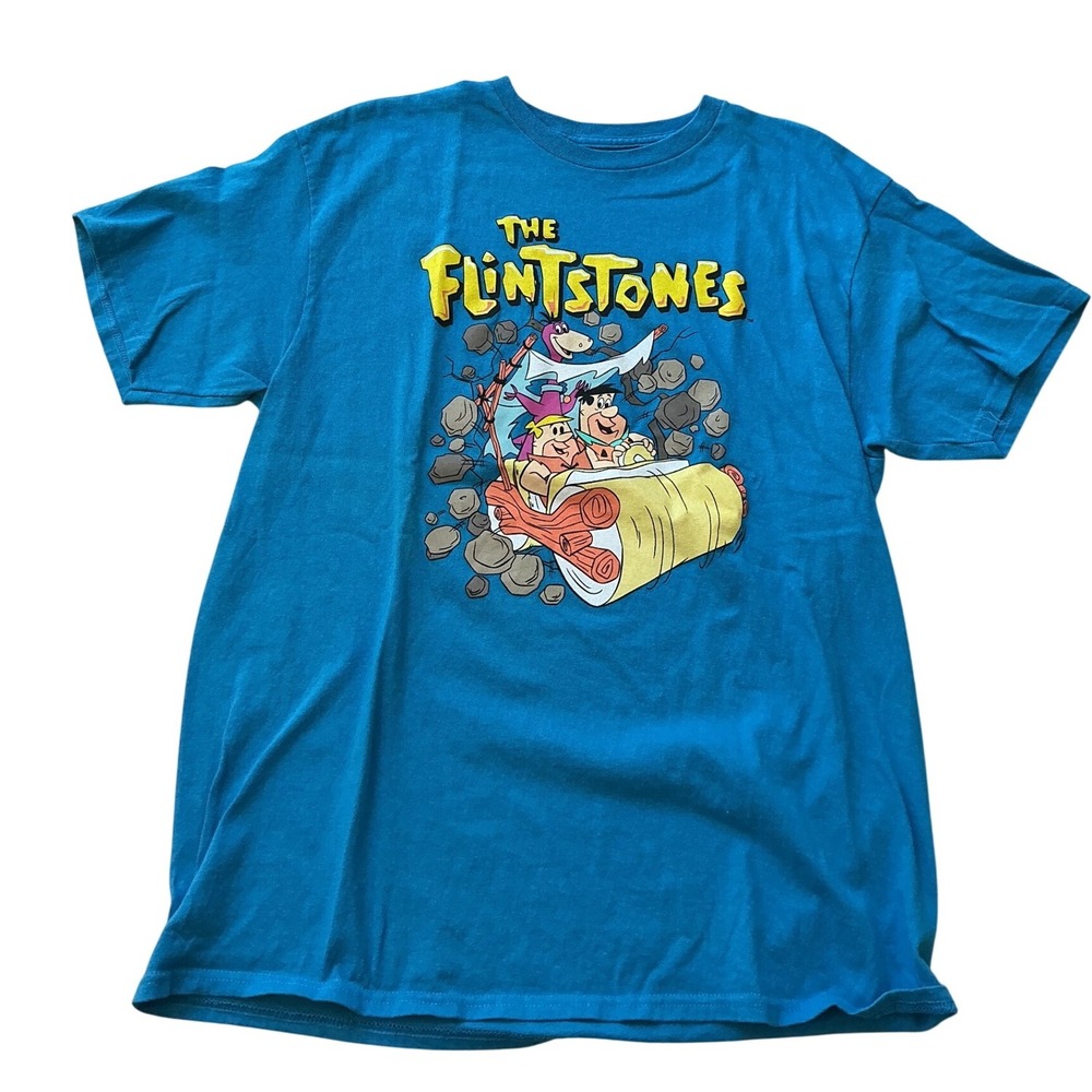 The Flintstones Mens Teal Blue Graphic T-Shirt Fred Barney Dino Size‎ L 2021